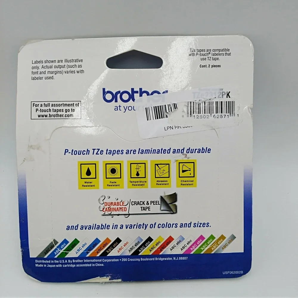 Brother TZe-2312PK 2pack Laminated Label Tape Width 12mm 1/2 Inch White Tape